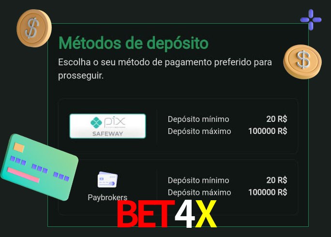 O cassino BET4X oferece uma grande variedade de métodos de pagamento